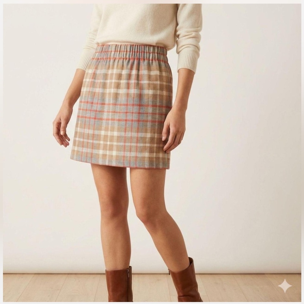 J. Crew Factory Wool sidewalk skirt in plaid - Orange, Gray, and Beige Size 0